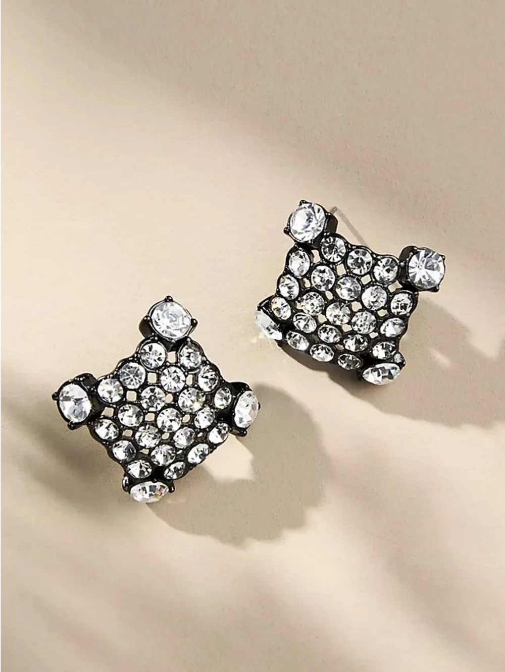 Anthropologie Crystal Square Post Earrings NWT Silver